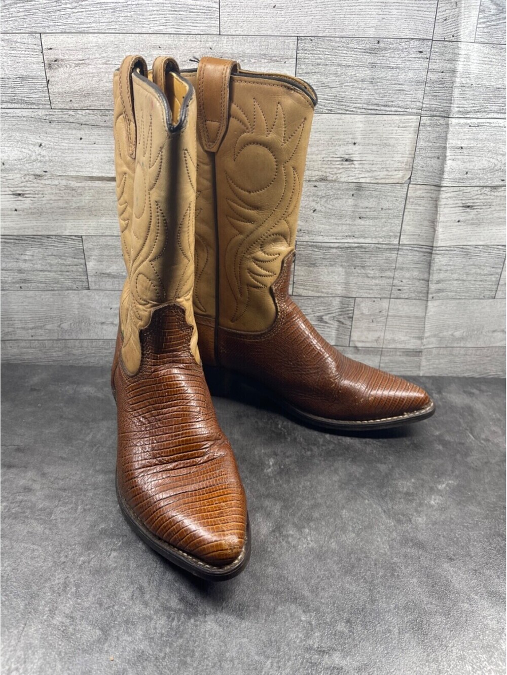 Acme Western Boots Women Big Kids 4D Shoes Brown Leather Lizard Exotic Cowgirl